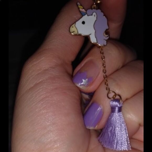 (i1) Purple Unicorn Tassel Earrings - Picture 4 of 5
